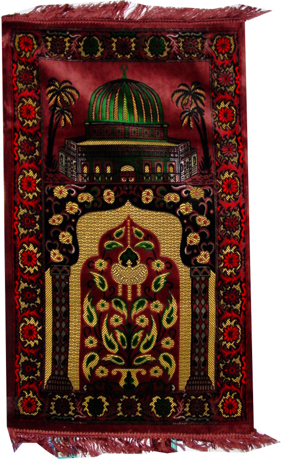 Soft Prayer Rug (Dome or Prophet's Mosque Design) Light Red/Green