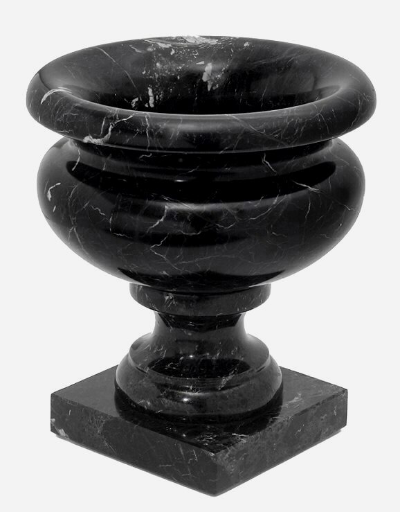 Black Marble Stone Planter Urn 8 x 9 Inch Tall