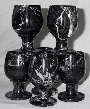 Black Marble Cordial Shot Glasses, Black Stone Cordial Glass Set of 6