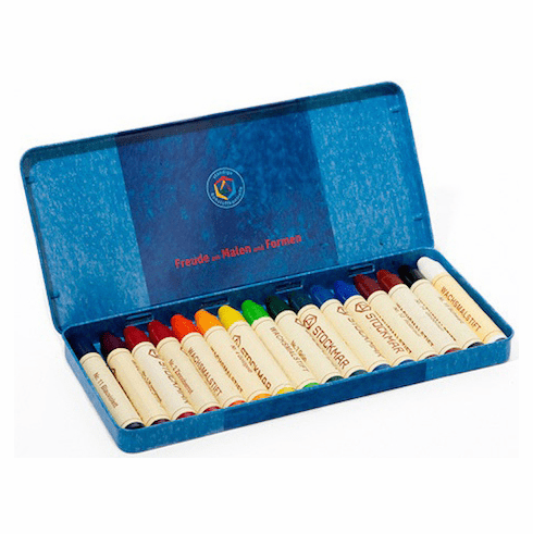 16 Stockmar Non-Toxic Beeswax Stick Crayons in a Tin