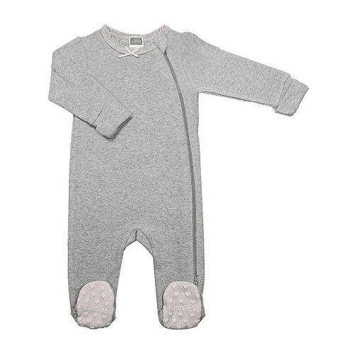 Kushies Baby Classic Grey Cotton Side Zipper Sleeper Pink Non-Slip Feet