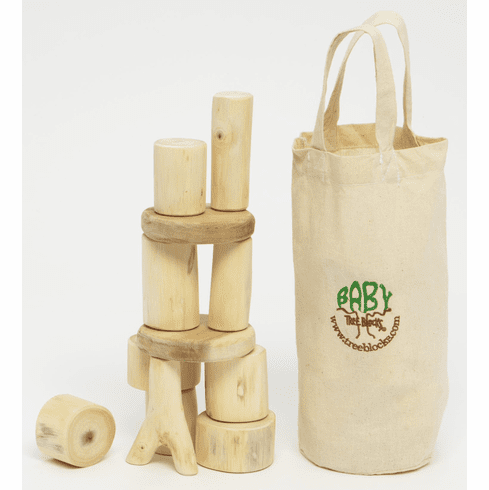 Wooden Tree Blocks Barkless 12 Piece Large Baby Real Wood Building ...