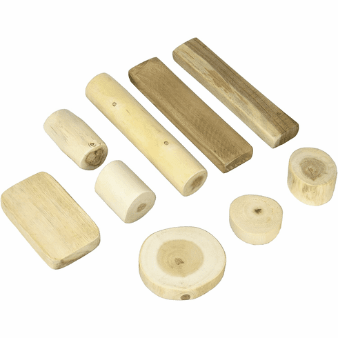 Wooden Tree Blocks Barkless 21 Piece Real Wood Building Blocks in a Bag
