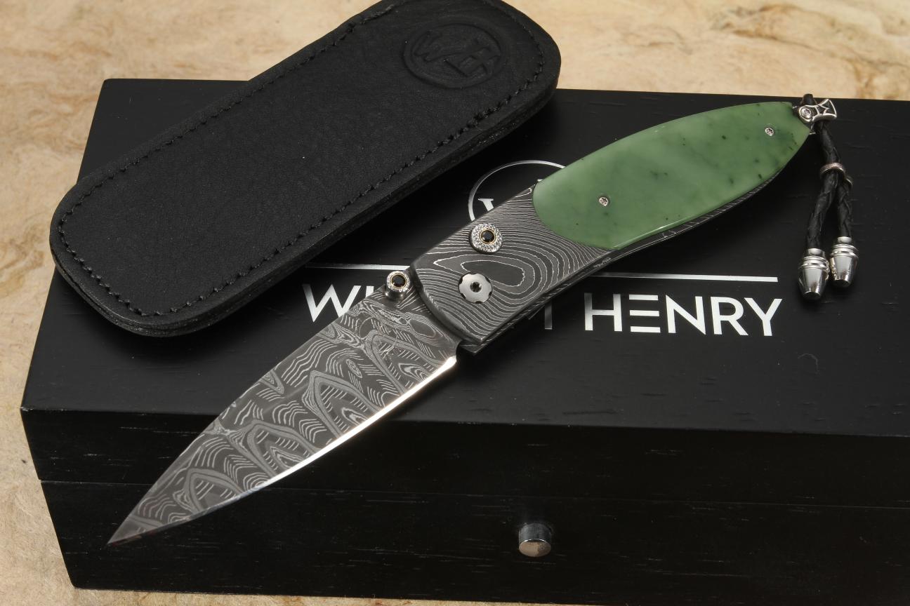 William Henry B05 Sage Jade & Damascus Folding Knife + Free Shipping