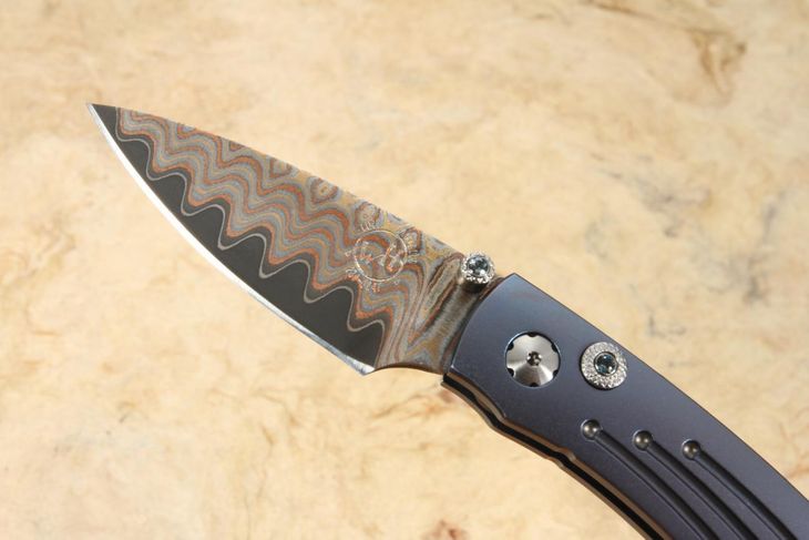 William Henry B09 Mars - Folding Knife with Copper Wave Damascus Steel