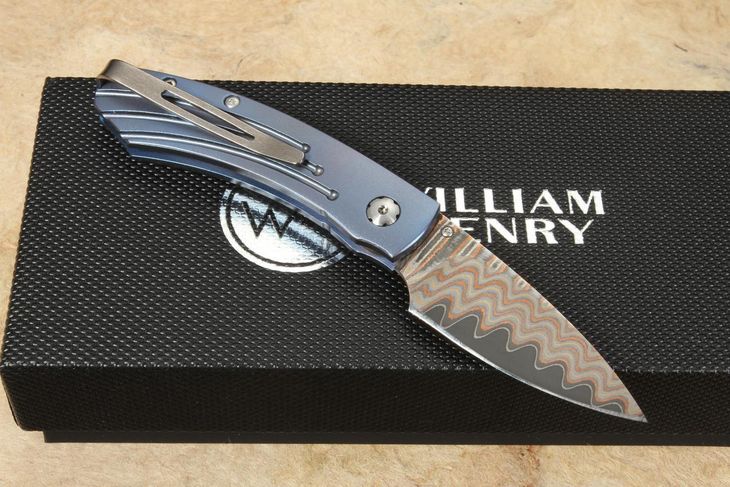 William Henry B09 Mars - Folding Knife with Copper Wave Damascus Steel
