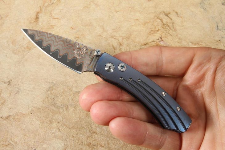 William Henry B09 Mars - Folding Knife with Copper Wave Damascus Steel