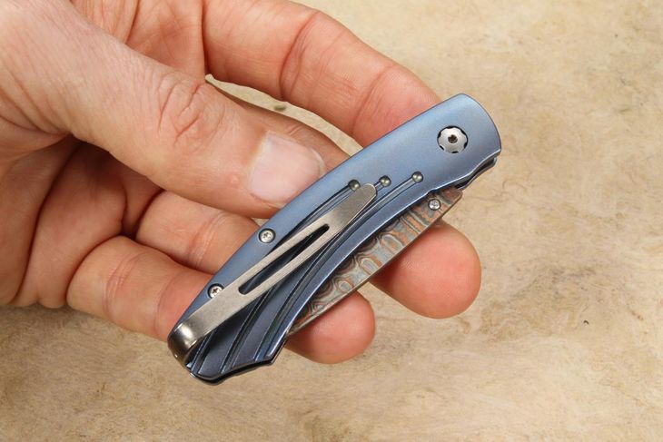 William Henry B09 Mars - Folding Knife with Copper Wave Damascus Steel
