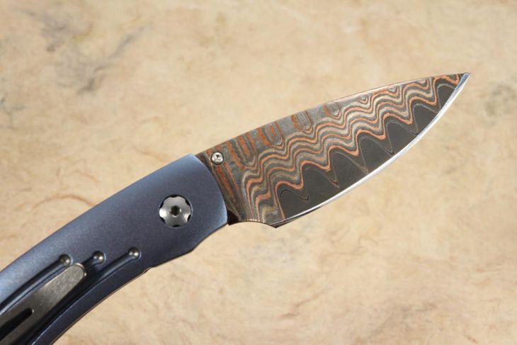 William Henry B09 Mars - Folding Knife with Copper Wave Damascus Steel