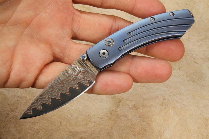 William Henry B09 Mars - Folding Knife with Copper Wave Damascus Steel