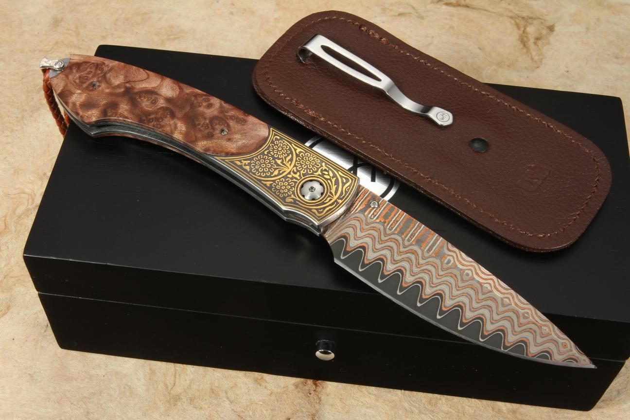 William Henry B12 Spring Gold Koftgari and Copper Wave Damascus