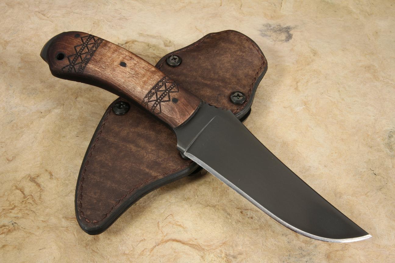 Winkler Crusher Belt Knife 80CRV2 Black Caswell/Tribal Maple In Stock