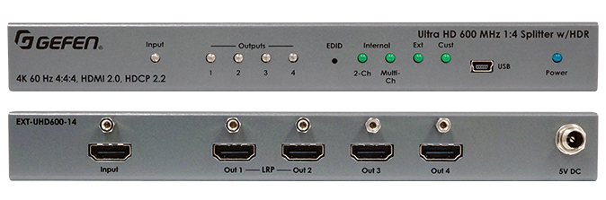 EXT-UHD600-14 - 1:4 4K UHD HDMI 2.0a & Audio Splitter w/ HDR EXT-UHD600-14 - 1:4 4K UHD HDMI 2.0a & Audio Splitter w/ HDR