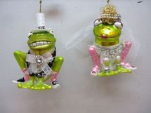 December Diamonds Glass bride & Groom Frog set  holiday ornament