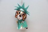 December Diamonds Statue of Liberty Beagle dog painted glass holiday ornament