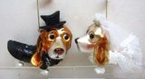December Diamonds Basset hound bride & groom glass set holiday ornament