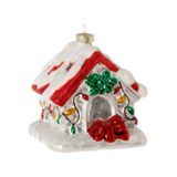 Raz Imports dog house glass Christmas ornament red white green 3.5