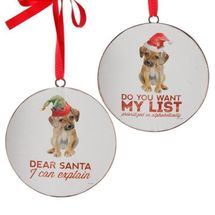 Raz Imports dog disc Christmas ornament Dear Santa red white 6�