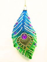 December Diamonds Peacock jeweled glass feather ornament