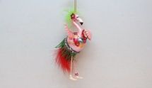 December Diamonds glass flamingp with green feather holiday ornament