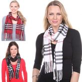 cashmere feel plaid scarf white, black, or red 68"