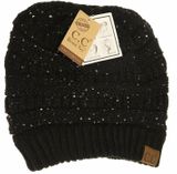 C.C.Beanie black hat sequin messy bun ponytail 