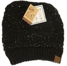 C.C.Beanie black hat sequin messy bun ponytail 