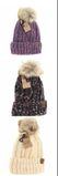C.C.Beanie fuzzy lined confetti knit hat ivory, black, purple