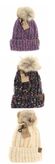 C.C.Beanie fuzzy lined confetti knit hat ivory, black, purple