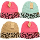 C.C.Beanie hat camel mint or candy pink leopard cuff 