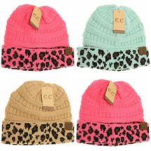 C.C.Beanie hat camel mint or candy pink leopard cuff 
