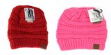 C.C.Beanie hat classic messy bun ponytail candy pink or red 