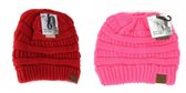 C.C.Beanie hat classic messy bun ponytail candy pink or red 