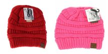 C.C.Beanie hat classic messy bun ponytail candy pink or red 