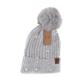 C.C.Beanie hat grey with pearls faux fur Pom 