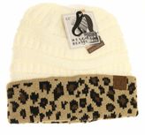 C.C.Beanie hat ivory leopard print messy bun ponytail 