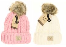 C.C.Beanie hat ivory or pink cable ribbed KIDS 
