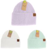 C.C.Beanie hat mohair feel wide cuff ivory, lavender or mint