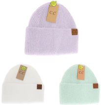 C.C.Beanie hat mohair feel wide cuff ivory, lavender or mint
