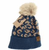 C.C.Beanie hat Prussian blue leopard Pom 