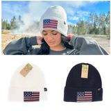 C.C.Beanie hat rhinestone American flag patriotic white or navy