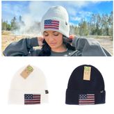 C.C.Beanie hat rhinestone American flag patriotic white or navy