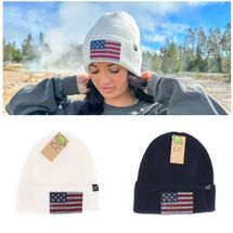 C.C.Beanie hat rhinestone American flag patriotic white or navy
