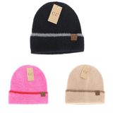 C.C.Beanie hat soft feather yarn beige, black, hot pink