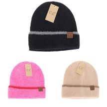 C.C.Beanie hat soft feather yarn beige, black, hot pink