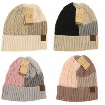 C.C.Beanie tri-color cuff hat taupe, rose, black