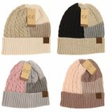C.C.Beanie tri-color cuff hat taupe, rose, black