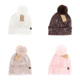 C.C.Beanie winter hat clear sequin faux fur Pom 