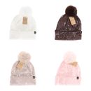 C.C.Beanie winter hat clear sequin faux fur Pom 