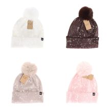 C.C.Beanie winter hat clear sequin faux fur Pom 